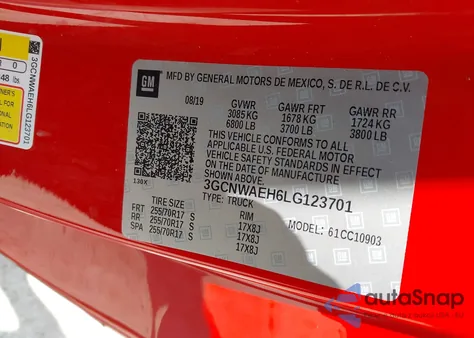 2020 Chevrolet Silverado 1500 2Wd Long Bed Wt from USA, damaged, VIN 3GCNWAEH6LG123701